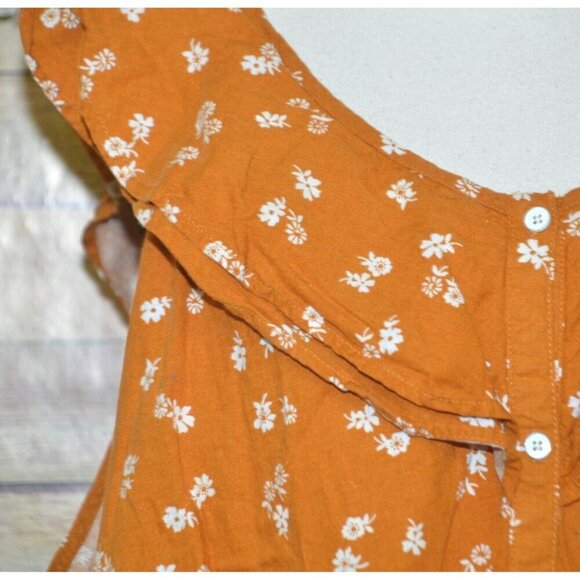 Old Navy Plus Size XXL Mustard Yellow Linen Blend Sleeveless Top Ruffle Floral - Picture 3 of 10